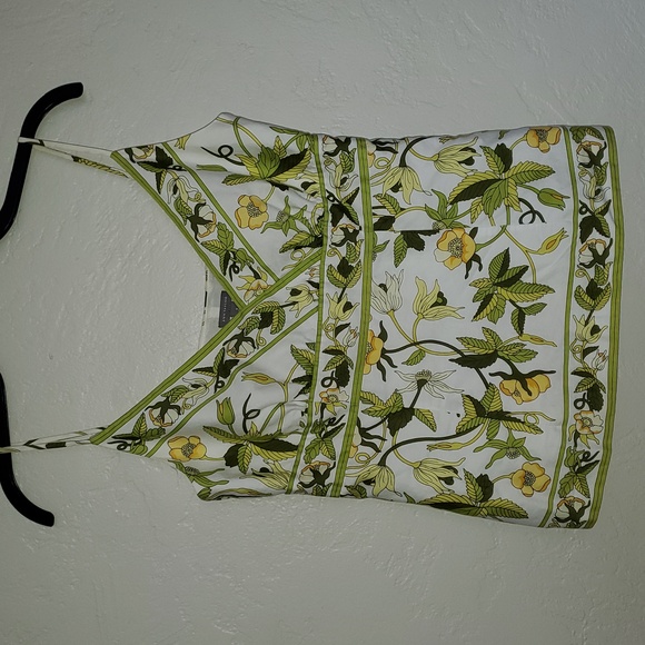 Ann Taylor Tops - ANN TAYLOR YELLOW FLOWER GREEN LEAVES Dressy Fitted TANK TOP 100% Cotton LINED 6